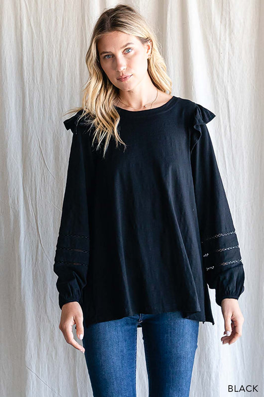 Women's Cotton Ruffle Shoulder Top