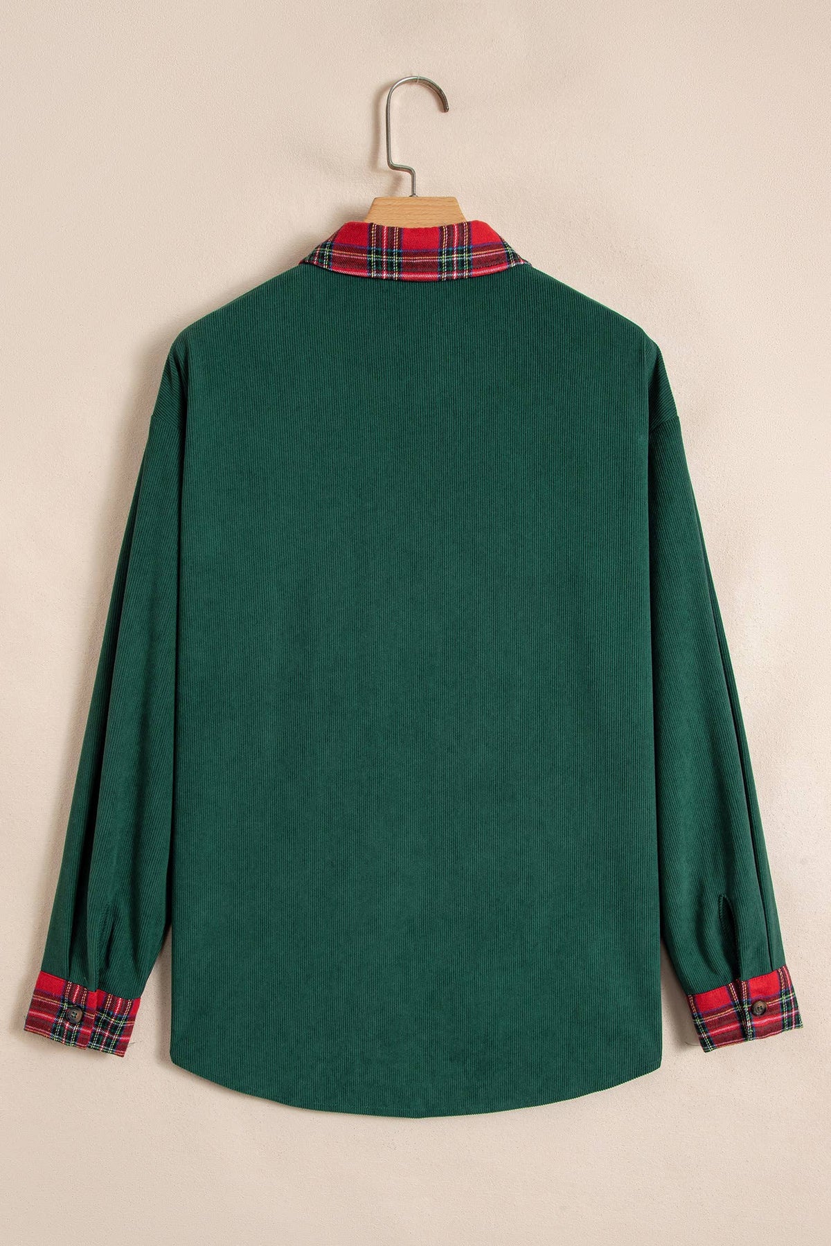 Green Red Plaid Pocket Button Long Sleeve Shacket | Queen Bee Boutique