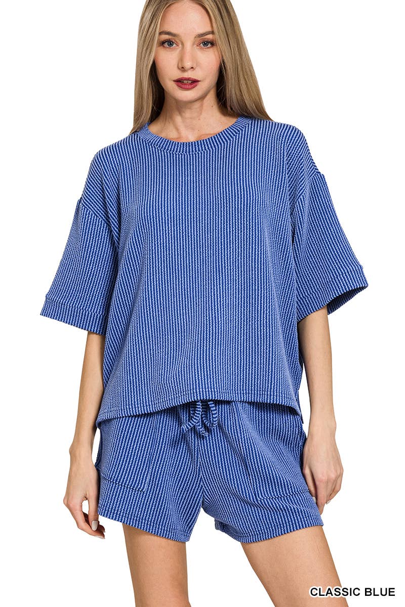 Corded Rib Half Sleeve Tee & Shorts 2PC Set