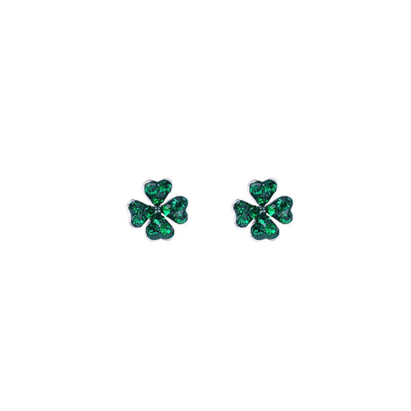 Green Four Leaf Clover Stud Earrings in 925 Sterling Silver