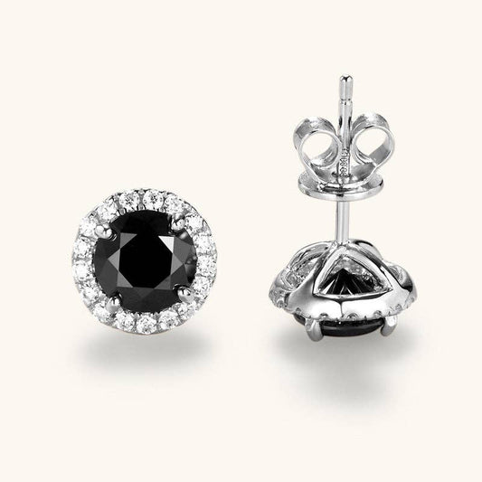 Black Moissanite Halo Stud Earrings Sterling Silver
