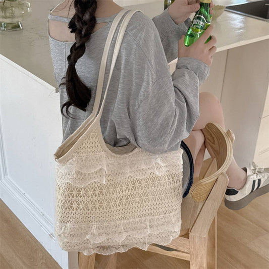 Lace Ruffle Crochet Shoulder Tote Bag | Queen Bee Boutique