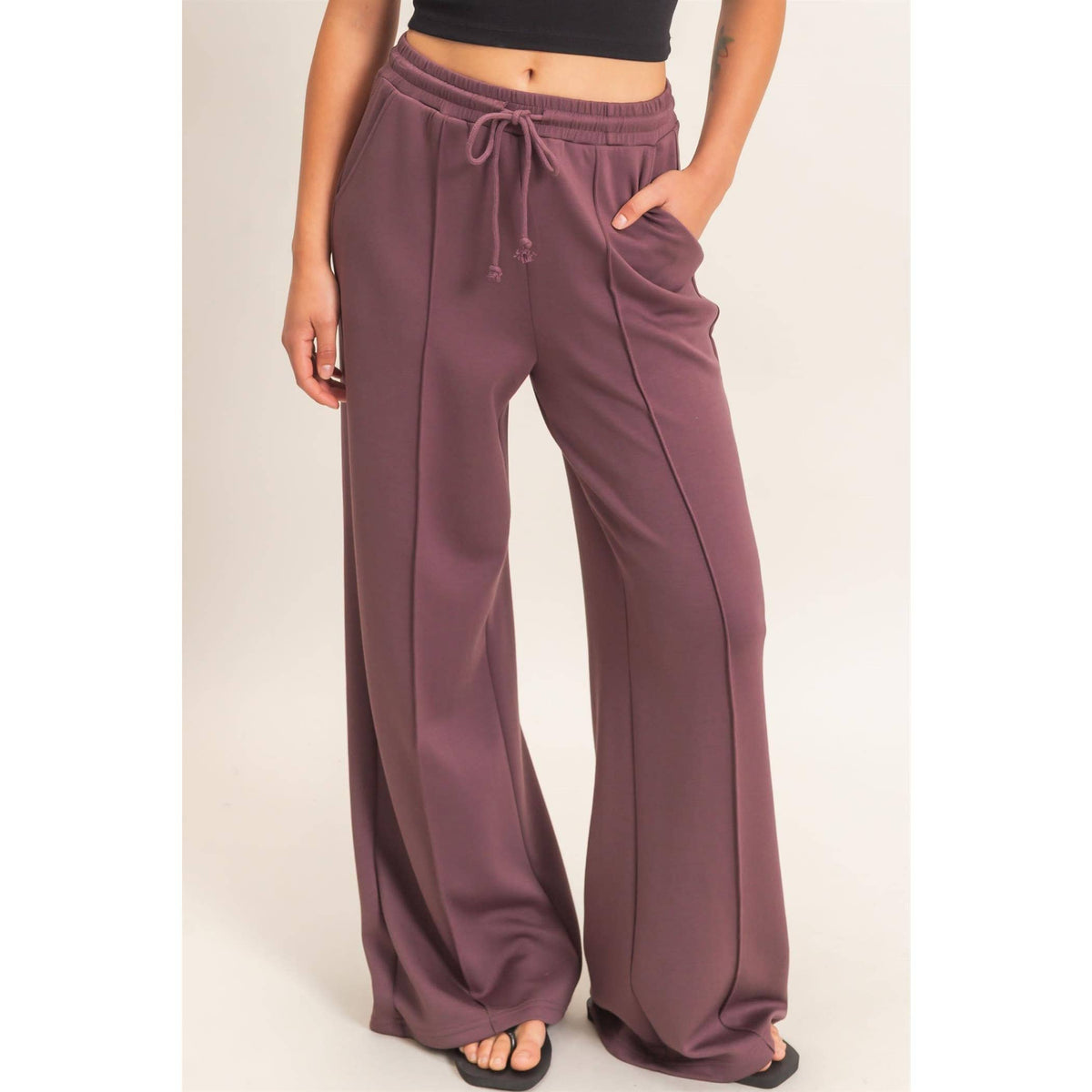 Women's Pintuck Wide Leg Drawstring Pants | Queen Bee Boutique