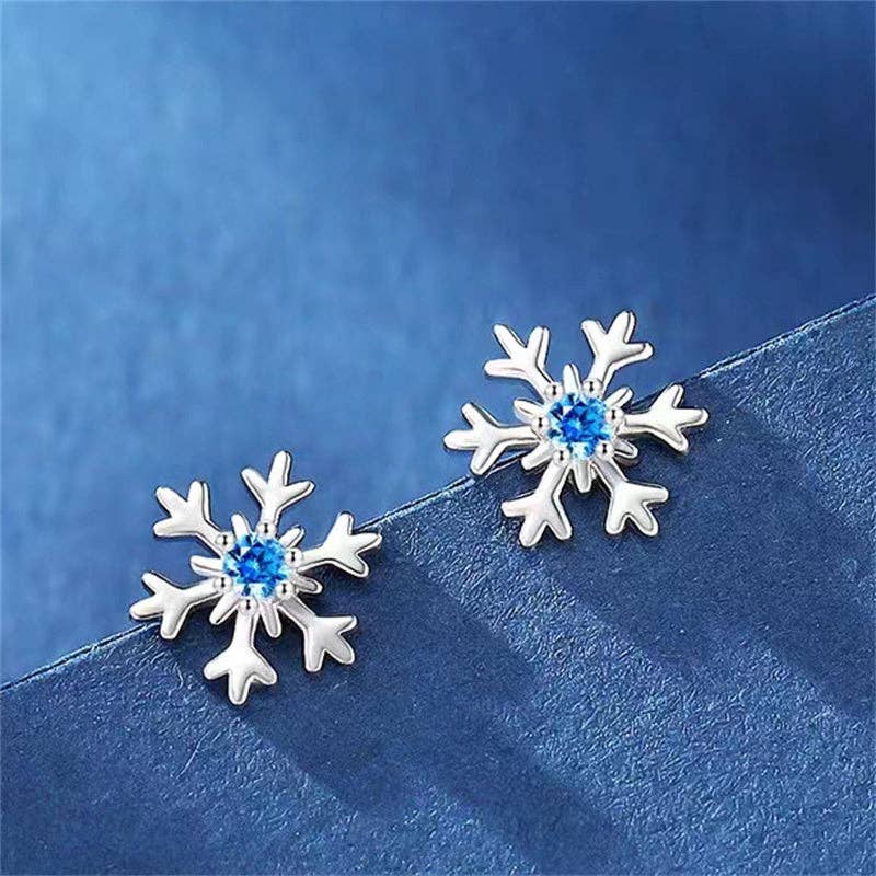 Blue Stone Snowflake Stud Earrings in 925 Sterling Silver