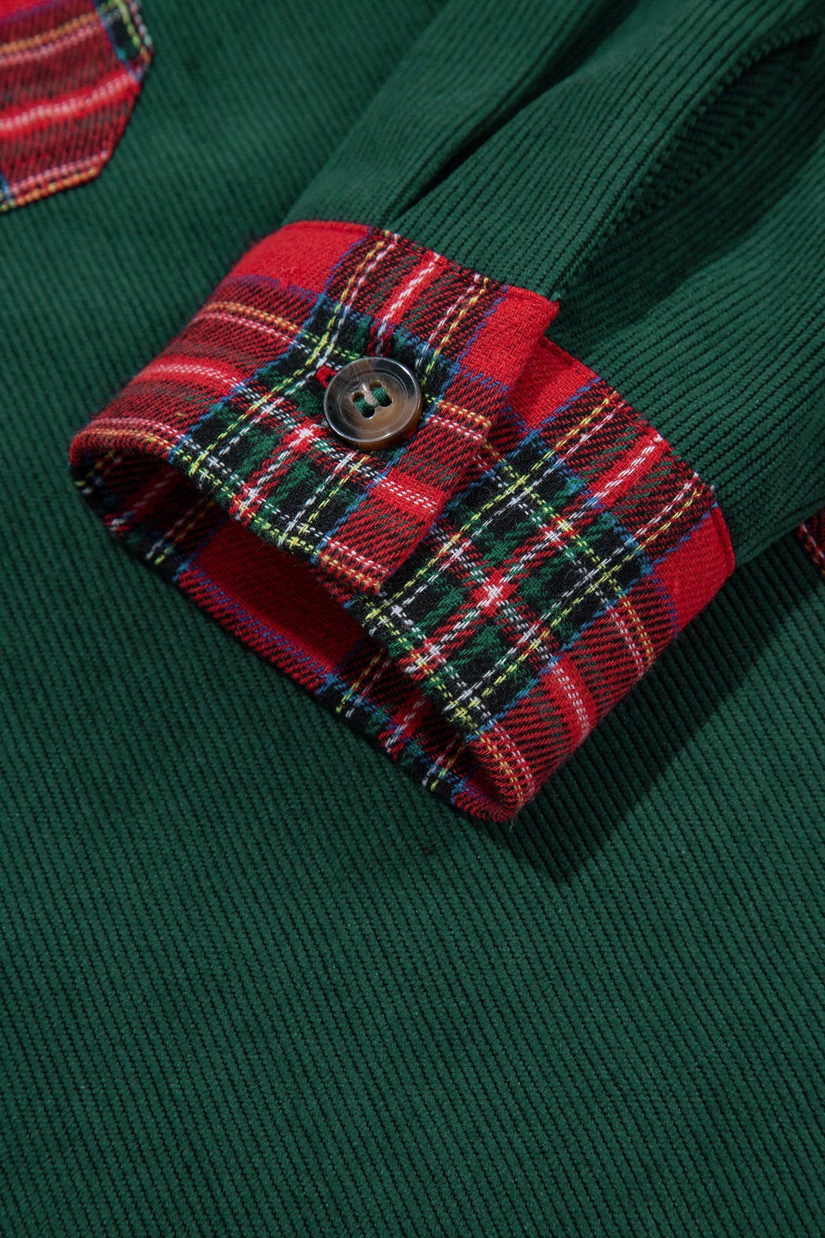 Green Red Plaid Pocket Button Long Sleeve Shacket | Queen Bee Boutique