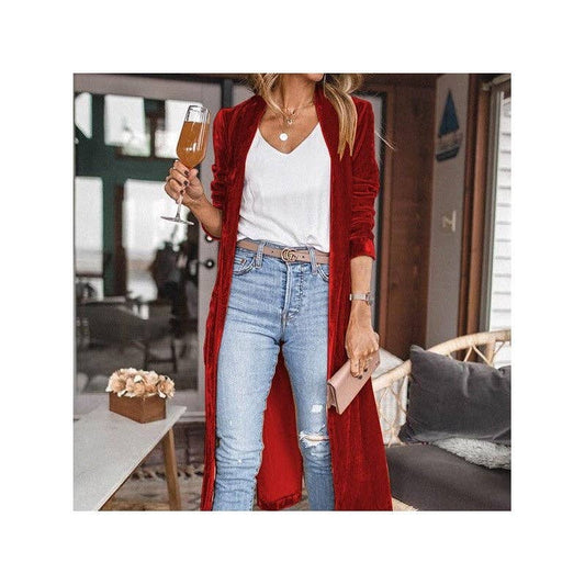 Loose Red Velvet Long Cardigan Coat Duster | Queen Bee Boutique
