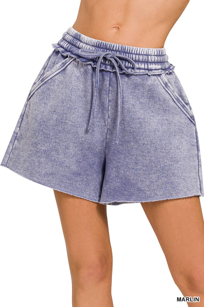 Acid Washed Fleece Shorts With Pockets