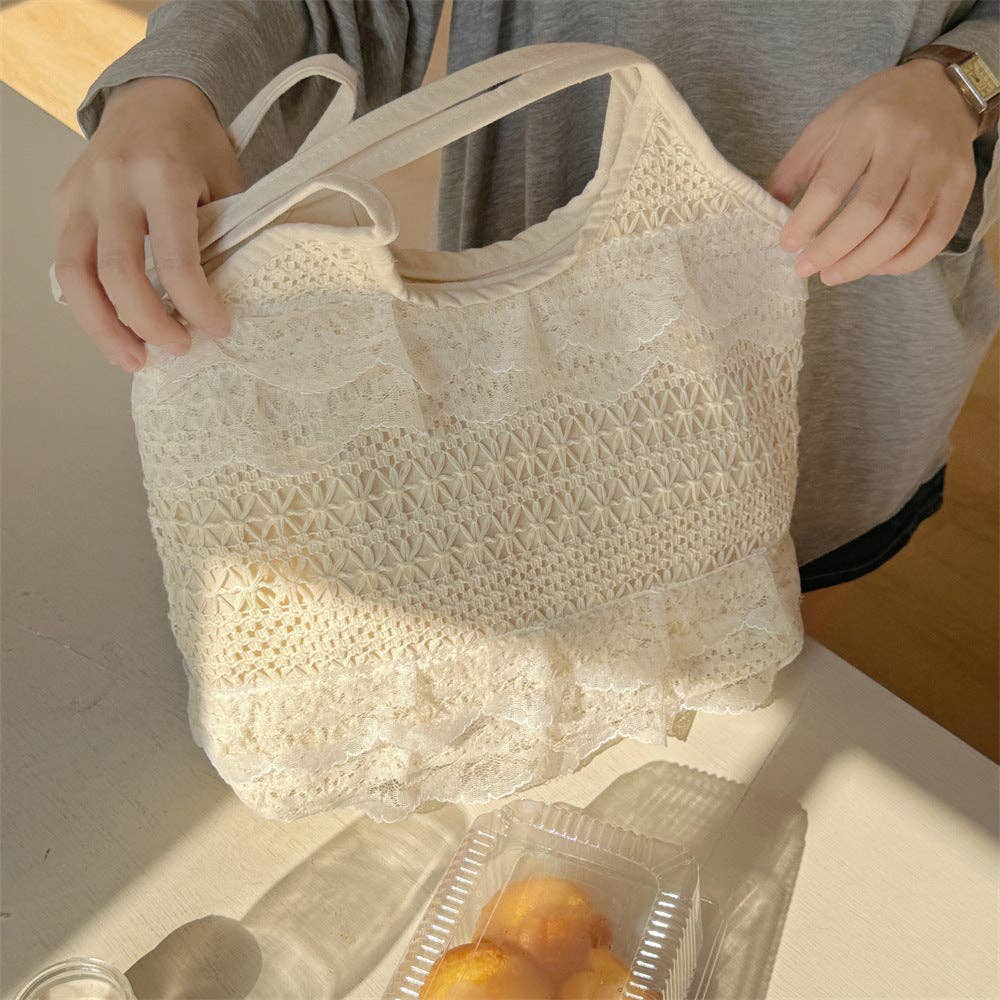 Lace Ruffle Crochet Shoulder Tote Bag | Queen Bee Boutique