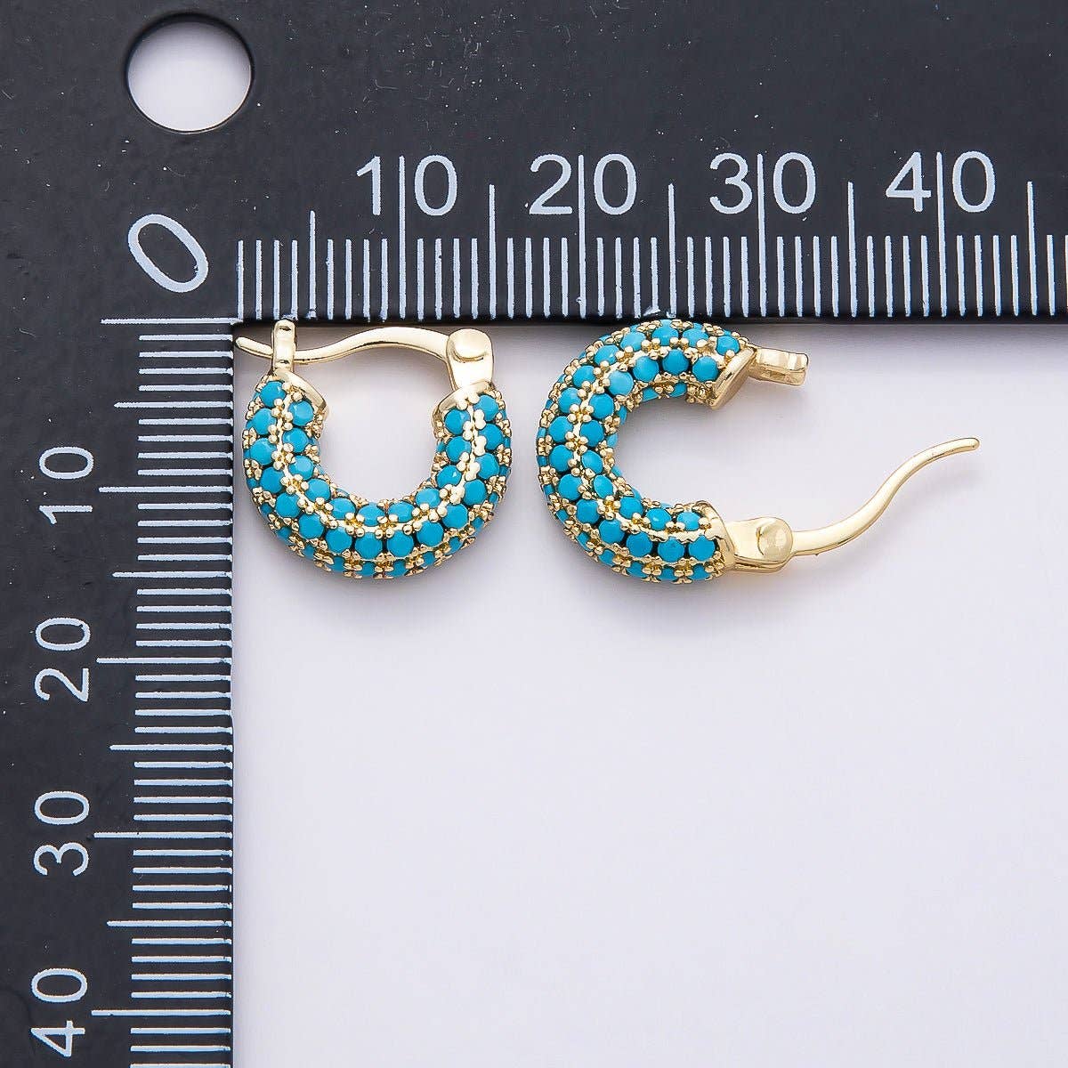 16K Gold Turquoise Micro Paved Latch Hoop Earrings | Queen Bee Boutique