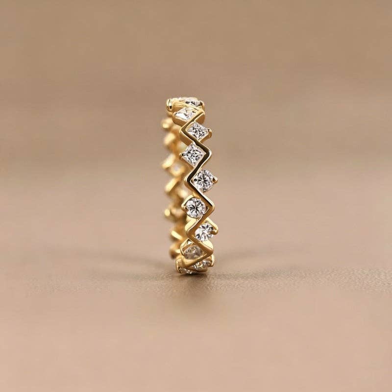 Geometric CZ Wave Eternity Band Ring in 925 Sterling Silver