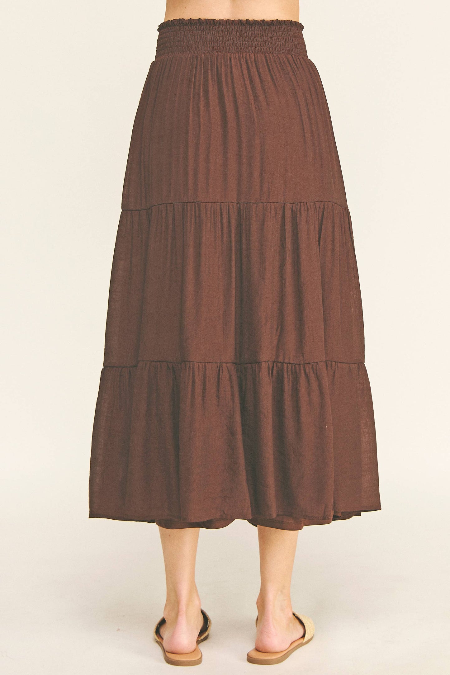 SMOCKED WAIST TIERED MAXI SKIRT | Queen Bee Boutique