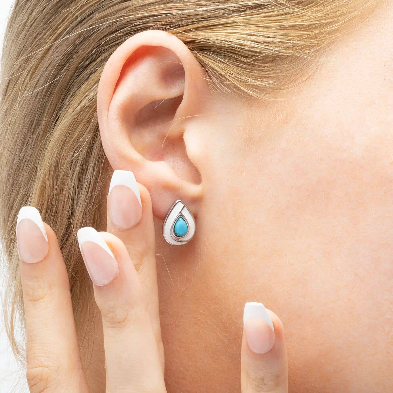 18K Gold Stainless Steel Turquoise Tear Drop Stud Earrings