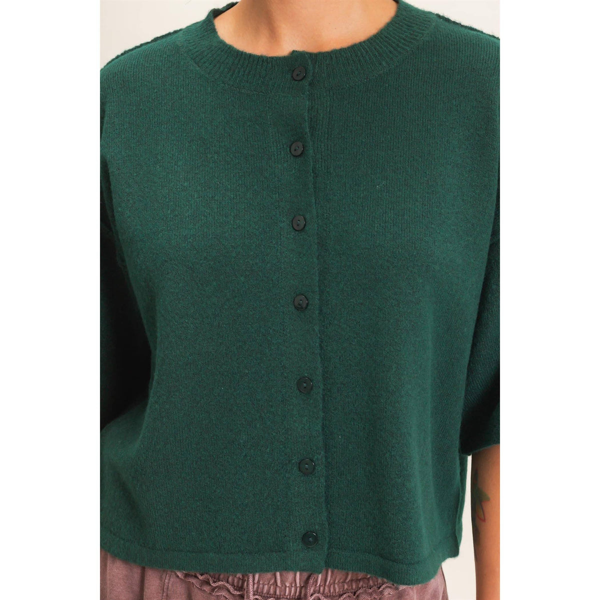 Drop Shoulder Short Sleeve Button Cardigan
