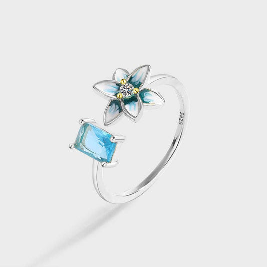 Blue Enamel Flower Stacking Ring