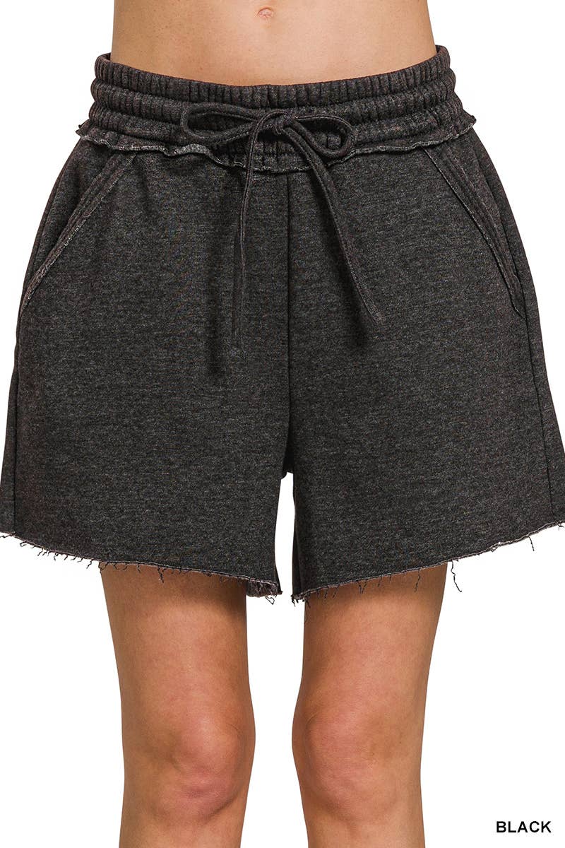 Acid Washed Fleece Shorts With Pockets