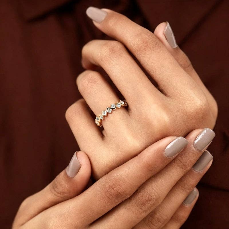 Geometric CZ Wave Eternity Band Ring in 925 Sterling Silver