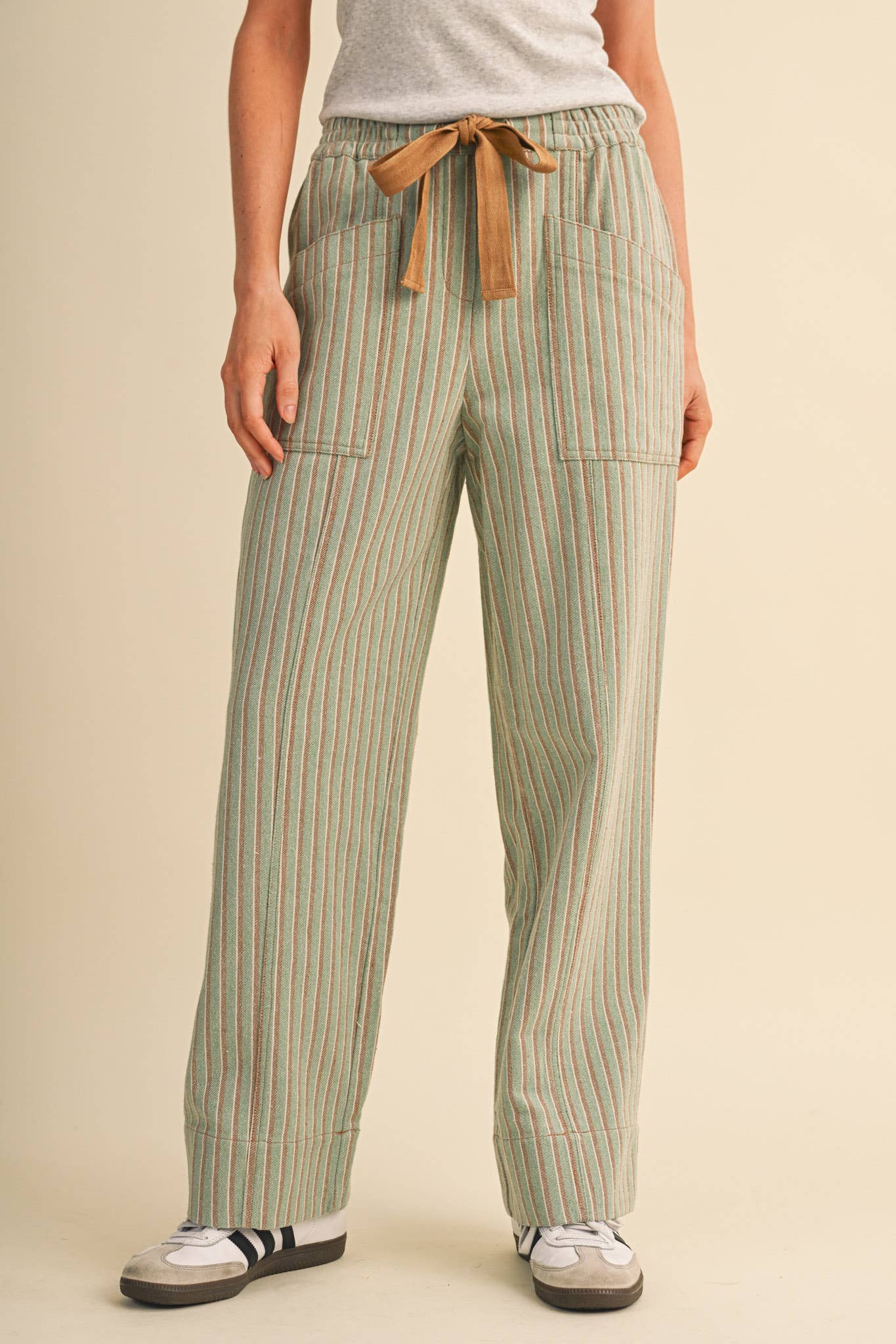 SAGE STRIPED WIDE LEG DRAWSTRING PANTS | Queen Bee Boutique