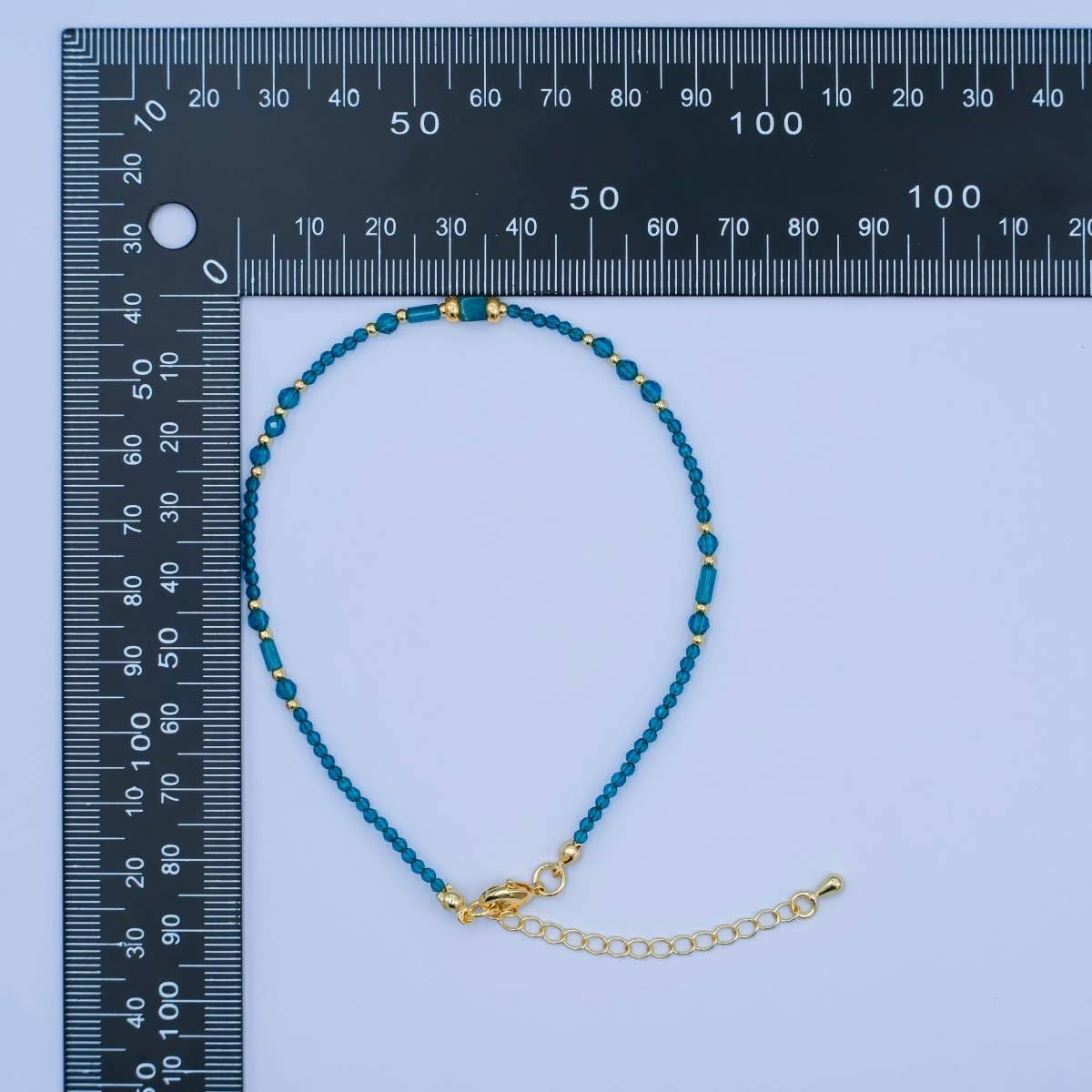 24K Gold Filled 2mm Blue Multifaceted Gemstone 9 Inch Anklet Bracelet | QB