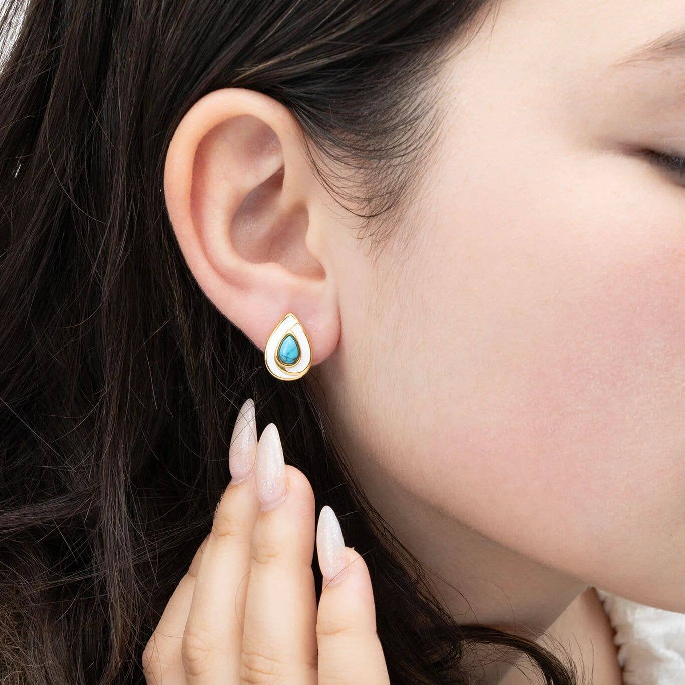 18K Gold Stainless Steel Turquoise Tear Drop Stud Earrings