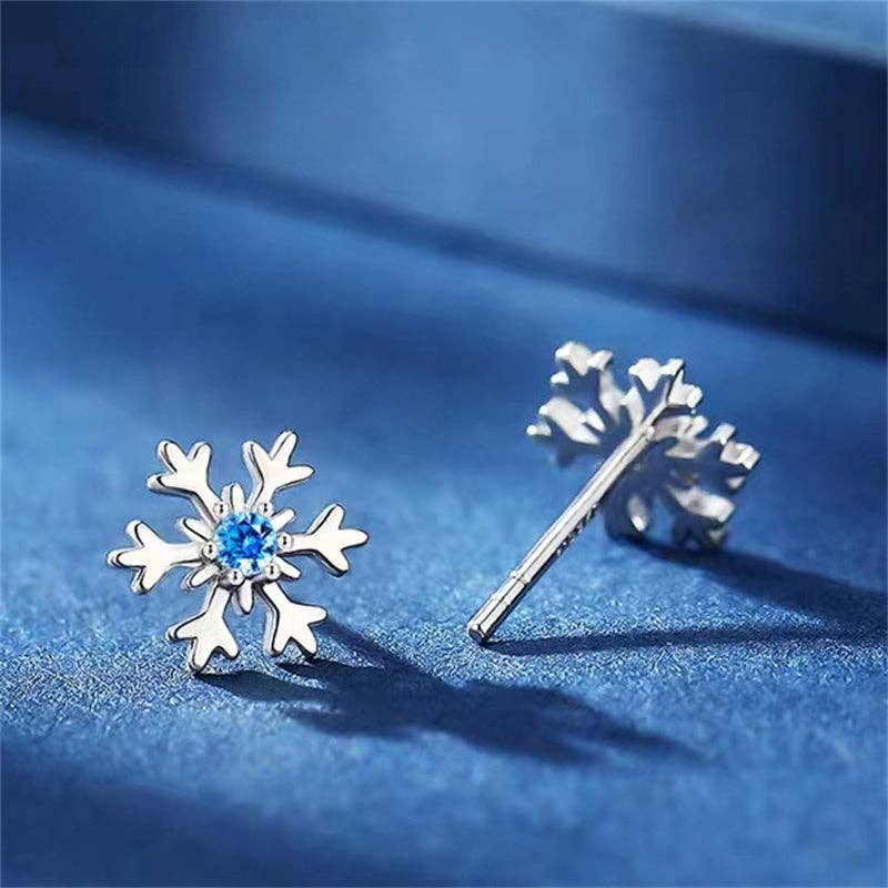 Blue Stone Snowflake Stud Earrings in 925 Sterling Silver