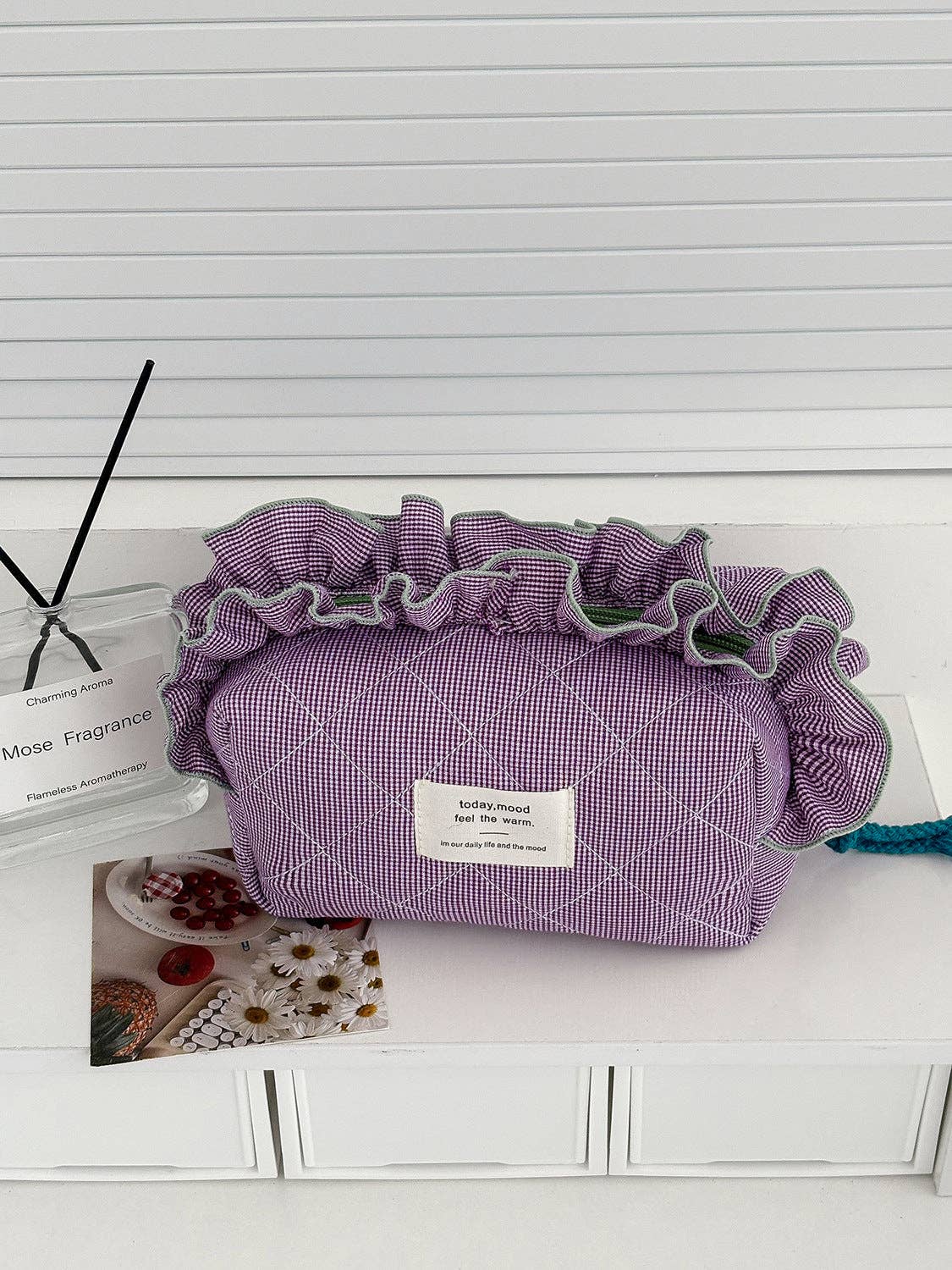 Ruffle Top Quilted Makeup Bag | Queen Bee Boutique