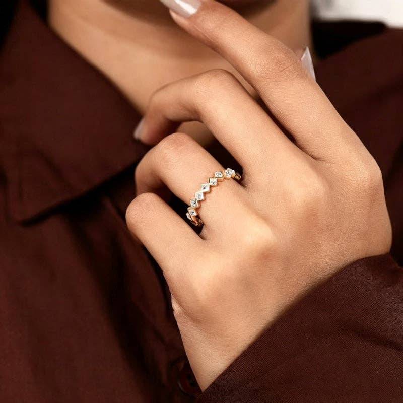 Geometric CZ Wave Eternity Band Ring in 925 Sterling Silver